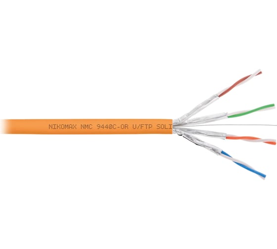 Изображение товара Кабель NIKOMAX U/FTP 4 пары, Кат.6 (Класс E), тест по ISO/IEC, 250МГц, одножильный, BC (чистая медь), 23AWG (0,57мм), полимерный материал нг(А)-HF, внутренний, оранжевый, 305м NMC 9440C-OR