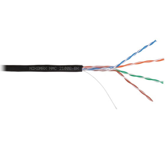 Изображение товара Кабель NIKOMAX U/UTP 4 пары, Кат.5e (Класс D), тест по ISO/IEC, 100МГц, одножильный, BC (чистая медь), 24AWG (0,50мм), полиэтилен, внешний, черный, 305м NMC 2100B-BK
