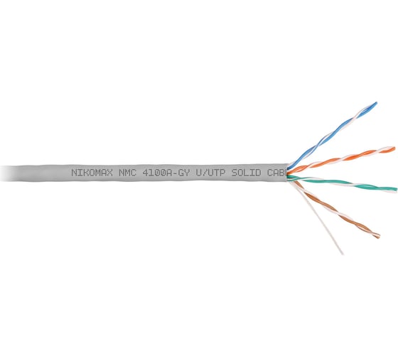 Изображение товара Кабель NIKOMAX U/UTP 4 пары, Кат.5e (Класс D), тест по ISO/IEC, 100МГц, одножильный, BC (чистая медь), 24AWG (0,51мм), поливинилхлорид, внутренний, серый, 305м NMC 4100A-GY