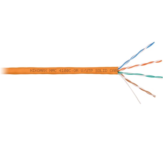 Изображение товара Кабель NIKOMAX U/UTP 4 пары, Кат.5e (Класс D), тест по ISO/IEC, 100МГц, одножильный, BC (чистая медь), 24AWG (0,51мм), полимерный материал нг(А)-HF, внутренний, оранжевый, 305м NMC 4100C-OR