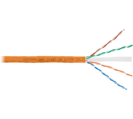 Изображение товара Кабель NIKOMAX U/UTP 4 пары, Кат.6 (Класс E), тест по ISO/IEC, 250МГц, одножильный, BC (чистая медь), 24AWG (0,53мм), полимерный материал нг(А)-HF, внутренний, оранжевый, 305м NMC 2140C-OR