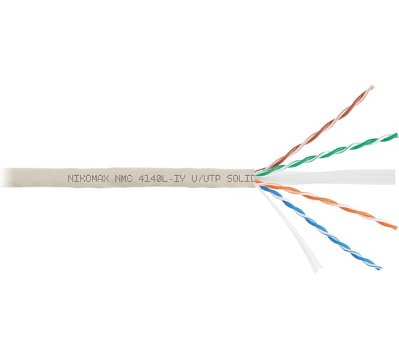 Изображение товара Кабель NIKOMAX U/UTP 4 пары, Кат.6 (Класс E), тест по ISO/IEC, 250МГц, одножильный, BC (чистая медь), 23AWG (0,55мм), полимерный материал нг(А)-LSLTx, внутренний, светло-серый, 305м NMC 4140L-IY