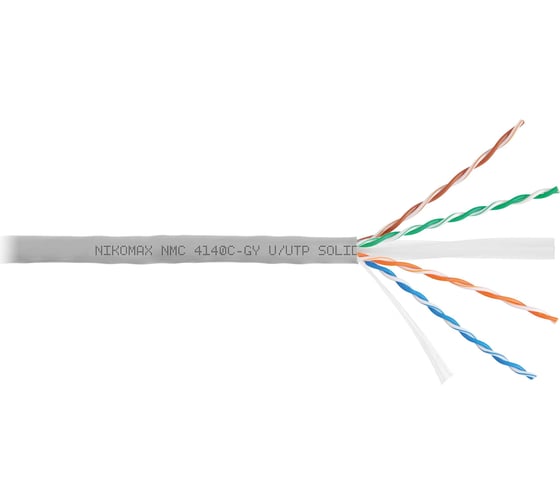 Изображение товара Кабель NIKOMAX U/UTP 4 пары, Кат.6 (Класс E), тест по ISO/IEC, 250МГц, одножильный, BC (чистая медь), 23AWG (0,55мм), полимерный материал нг(А)-HF, внутренний, серый, 305м NMC 4140C-GY
