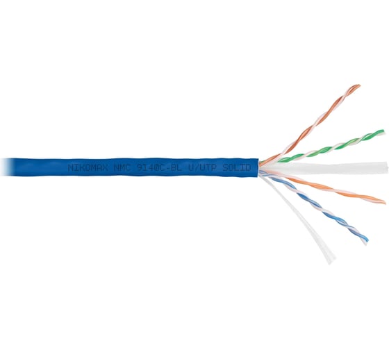 Изображение товара Кабель NIKOMAX U/UTP 4 пары, Кат.6 (Класс E), тест по ISO/IEC, 250МГц, одножильный, BC (чистая медь), 23AWG (0,57мм), полимерный материал нг(А)-HF, внутренний, синий, 305м NMC 9140C-BL