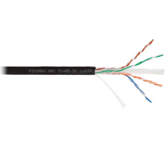 Изображение товара Кабель NIKOMAX U/UTP 4 пары, Кат.6 (Класс E), тест по ISO/IEC, 250МГц, одножильный, BC (чистая медь), 23AWG (0,57мм), полиэтилен, внешний, черный, 305м - гарантия: 5 лет NMC 9140B-BK