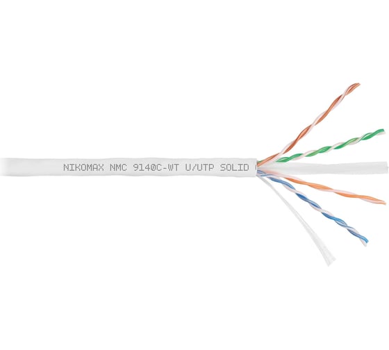 Изображение товара Кабель NIKOMAX U/UTP 4 пары, Кат.6 (Класс E), тест по ISO/IEC, 250МГц, одножильный, BC (чистая медь), 23AWG (0,57мм), полимерный материал нг(А)-HF, внутренний, белый, 305м NMC 9140C-WT