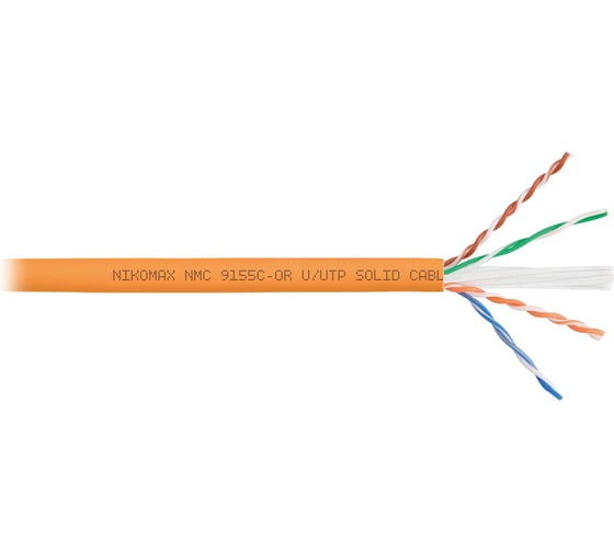 Изображение товара Кабель NIKOMAX U/UTP 4 пары, Кат.6a (Класс Eа), тест по ISO/IEC, 500МГц, одножильный, BC (чистая медь), 23AWG (0,57мм), полимерный материал нг(А)-HF, внутренний, оранжевый, 500м NMC 9155C-OR