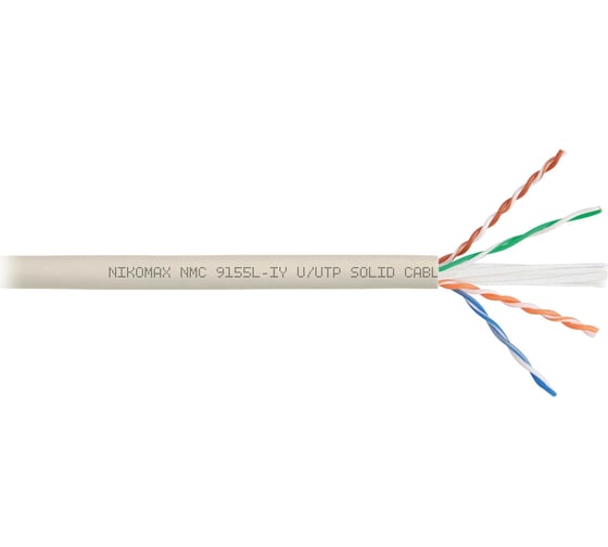 Изображение товара Кабель NIKOMAX U/UTP 4 пары, Кат.6a (Класс Eа), тест по ISO/IEC, 500МГц, одножильный, BC (чистая медь), 23AWG (0,57мм), полимерный материал нг(А)-LSLTx, внутренний, светло-серый, 500м NMC 9155L-IY