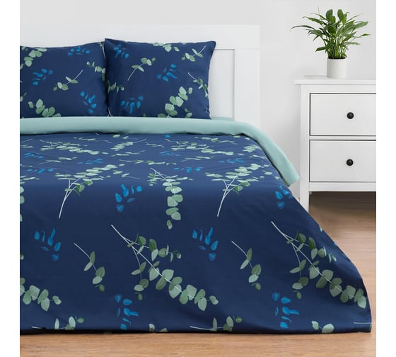 Изображение товара Комплект постельного белья Этель дуэт, Эвкалипт (вид 2) 143*215 см-2 шт, 220*240 см, 70*70 см-2 шт, поплин 9129931