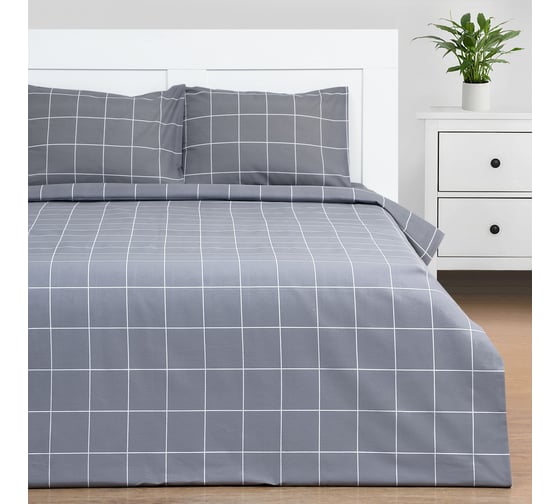 Изображение товара Комплект постельного белья Этель евро, Клетка серый 200*215, 220*240, 50*70-2 шт, бязь, 125 г/м2 9355722