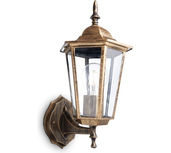 Изображение товара Садово-парковый светильник FERON 6101/PL6101 шестигранный на стену вверх 60W E27 230V, черное золото 11125