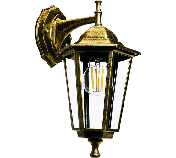 Изображение товара Садово-парковый светильник FERON 6102/PL6102 шестигранный на стену вниз 60W E27 230V, черное золото 11127