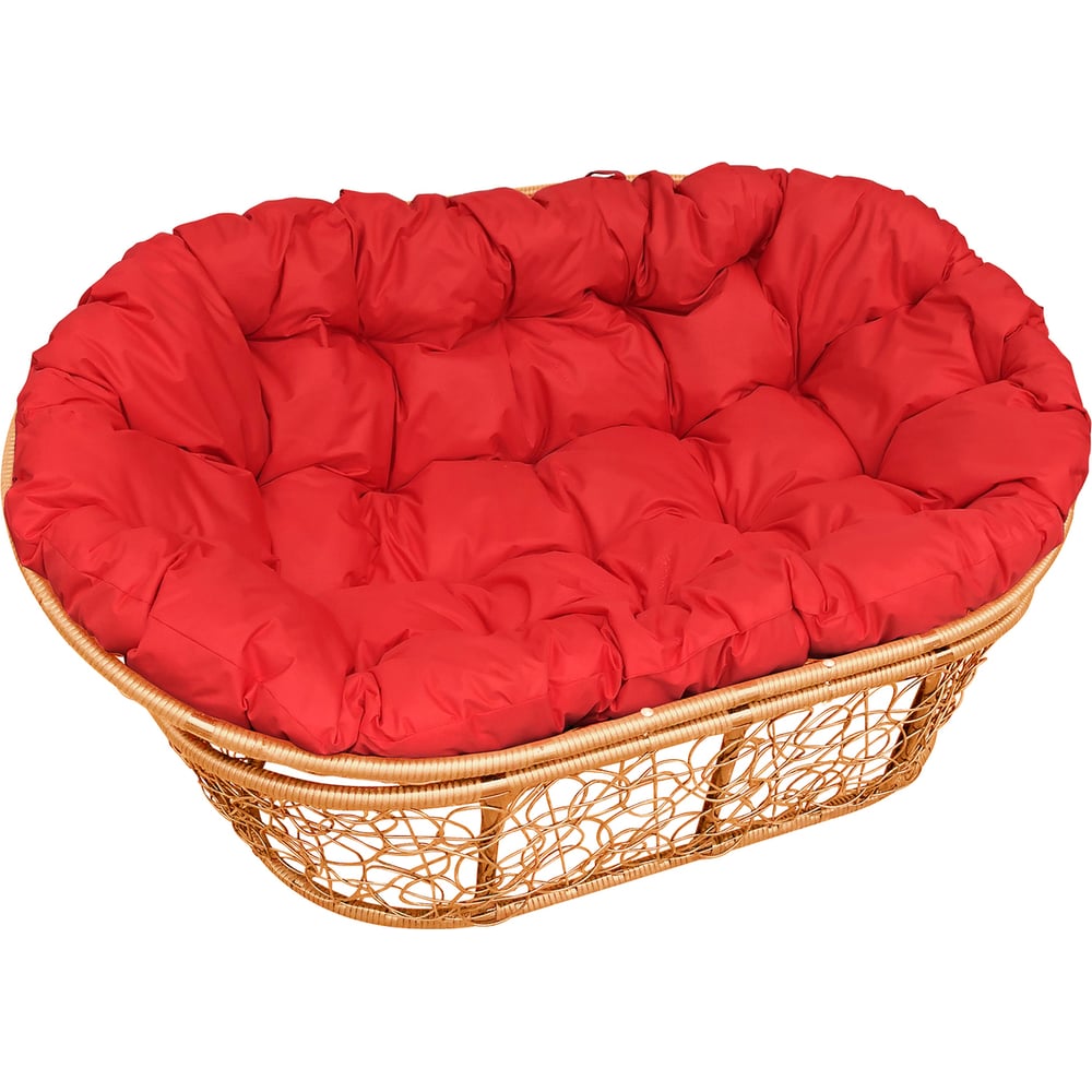 фото Садовый диван m-group мамасан соломенный ротанг, красная подушка 7930095242814