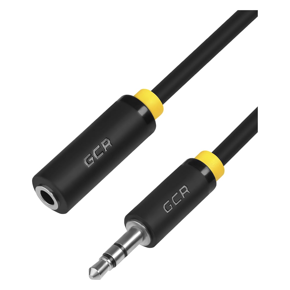 фото Удлинитель аудио jack 3,5mm-jack 3,5mm m/f gcr 15.0m чёрный, жёлтая окантовка vivstim1114-15.0m