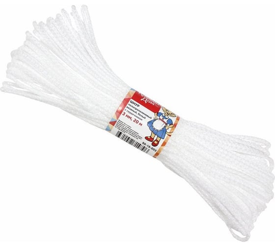 Изображение товара Вязаный полипропиленовый шнур КОШКИН ДОМ с сердечником, белый, 3 мм, L20 м 50-16-003