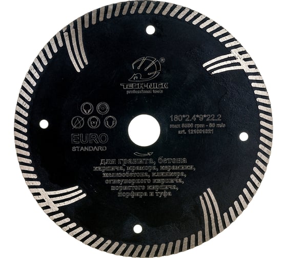 Изображение товара Диск алмазный турбо по граниту EURO STANDART (180х22.2 мм) TECH-NICK 121001021