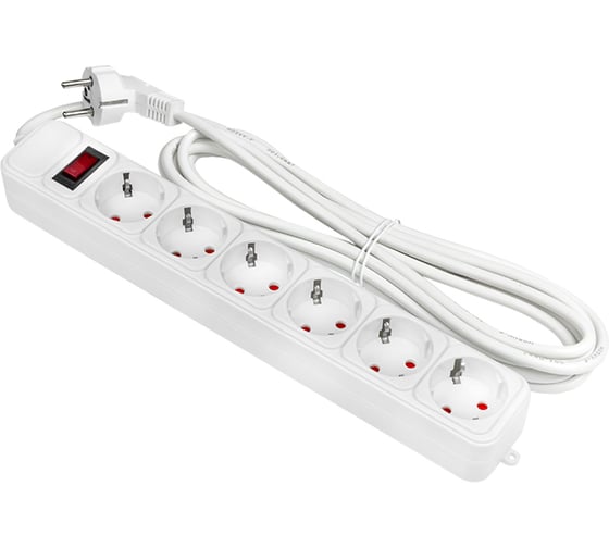 Изображение товара Сетевой фильтр EKF 6 5м 16А/3,2кВт с выключателем, c заземлением, ПВС 3х1,0 Блокбастер XL PROxima UFA16-310-6-05