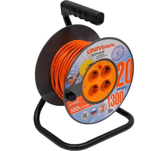 Изображение товара Удлинитель на катушке UNIVersal ВЕМ-250 термо ПВС 3*0,75 20м 9634151 1679