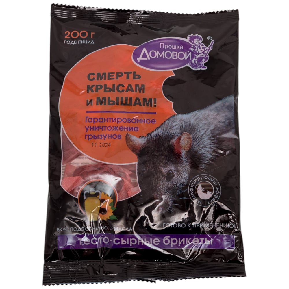 Изображение товара Тестосырный брикет Домовой Прошка со вкусом подсолнечного масла 200 г для борьбы с насекомыми