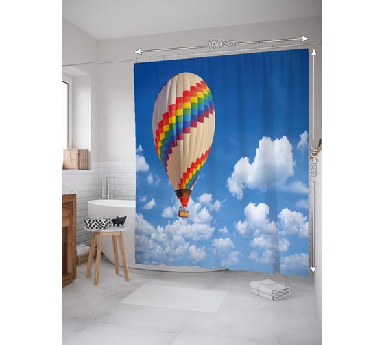 Изображение товара Штора занавеска для ванной тканевая JOYARTY Воздушный шар среди облаков 180x200 см, sc_95824