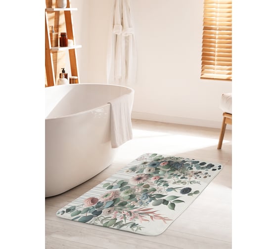 Изображение товара Коврик для ванной комнаты и туалета противоскользящий JOYARTY Нежные цветы и эвкалипт 60x100 см bath_sd1437_60x100
