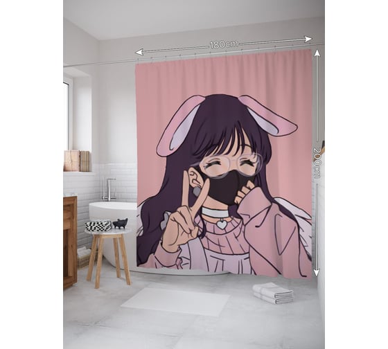 Изображение товара Штора занавеска для ванной тканевая JOYARTY Милашка в маске 180x200 см, sc_420019