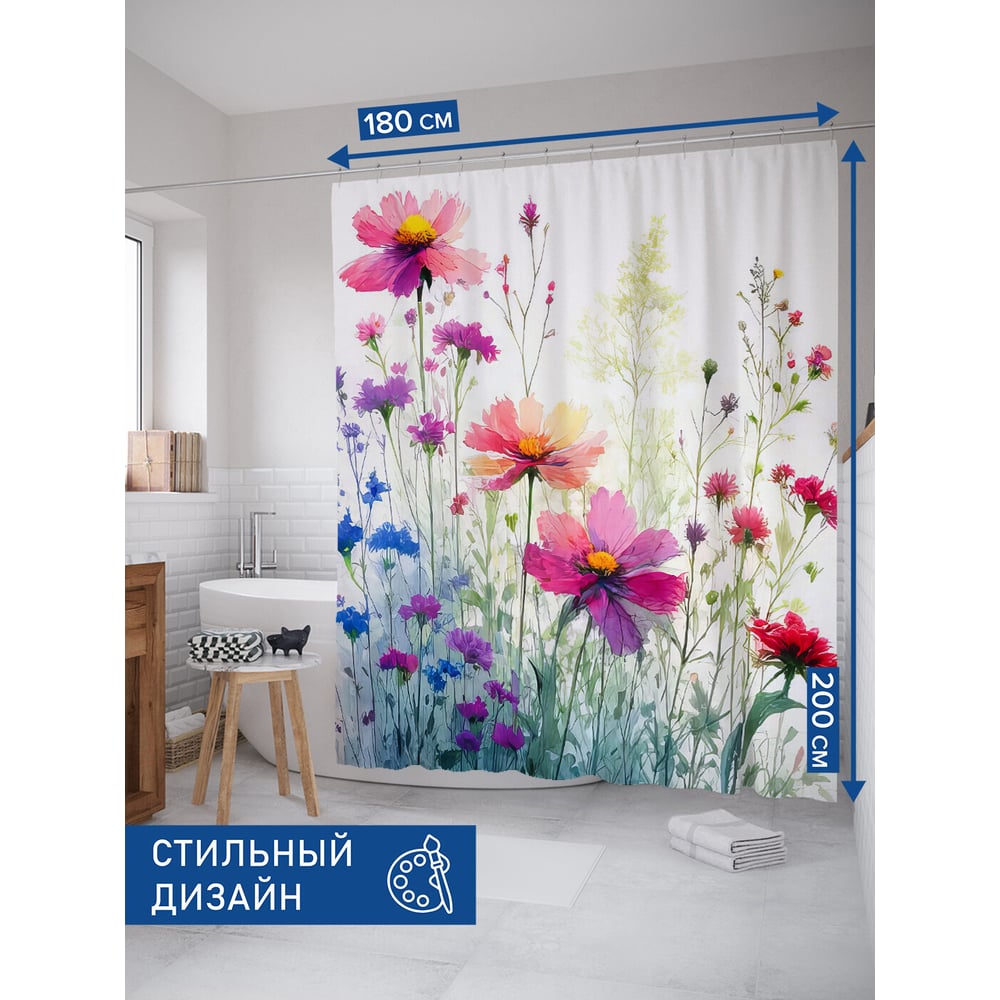 Изображение товара Штора занавеска для ванной JOYARTY Яркие бутоны 180x200 см
