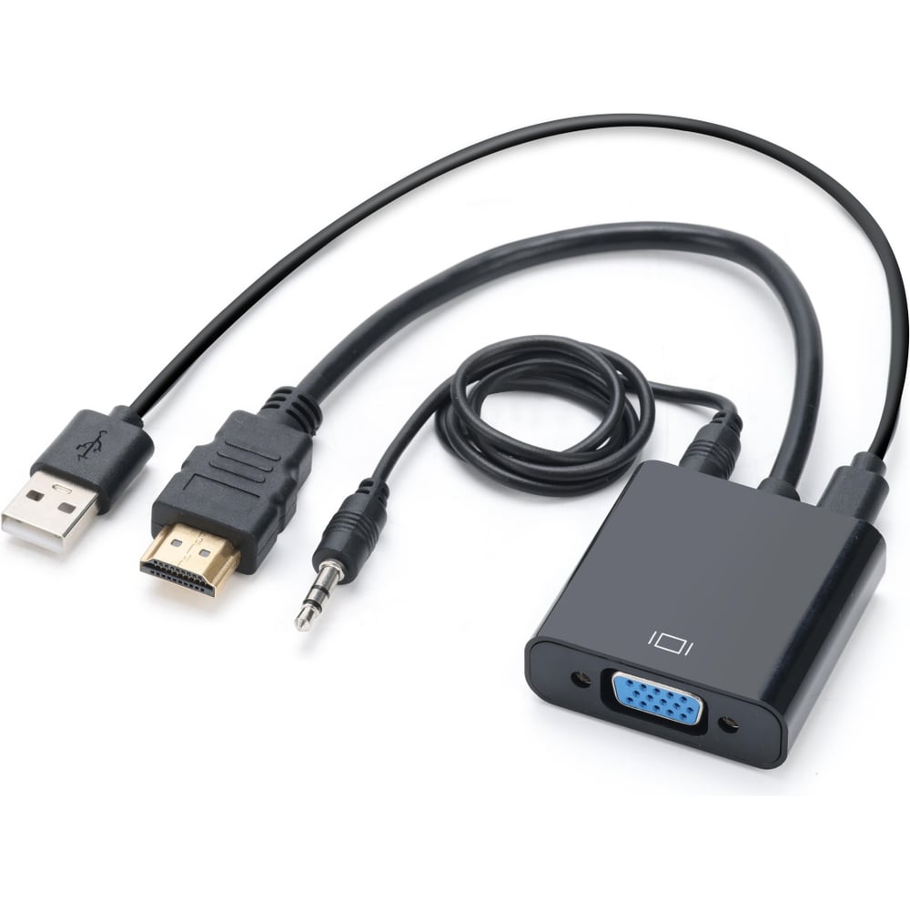Переходник GoPower HDMI (m)-VGA (f) с питанием со звуком черный Premium Zip-Lock c подвесом 00-00027496