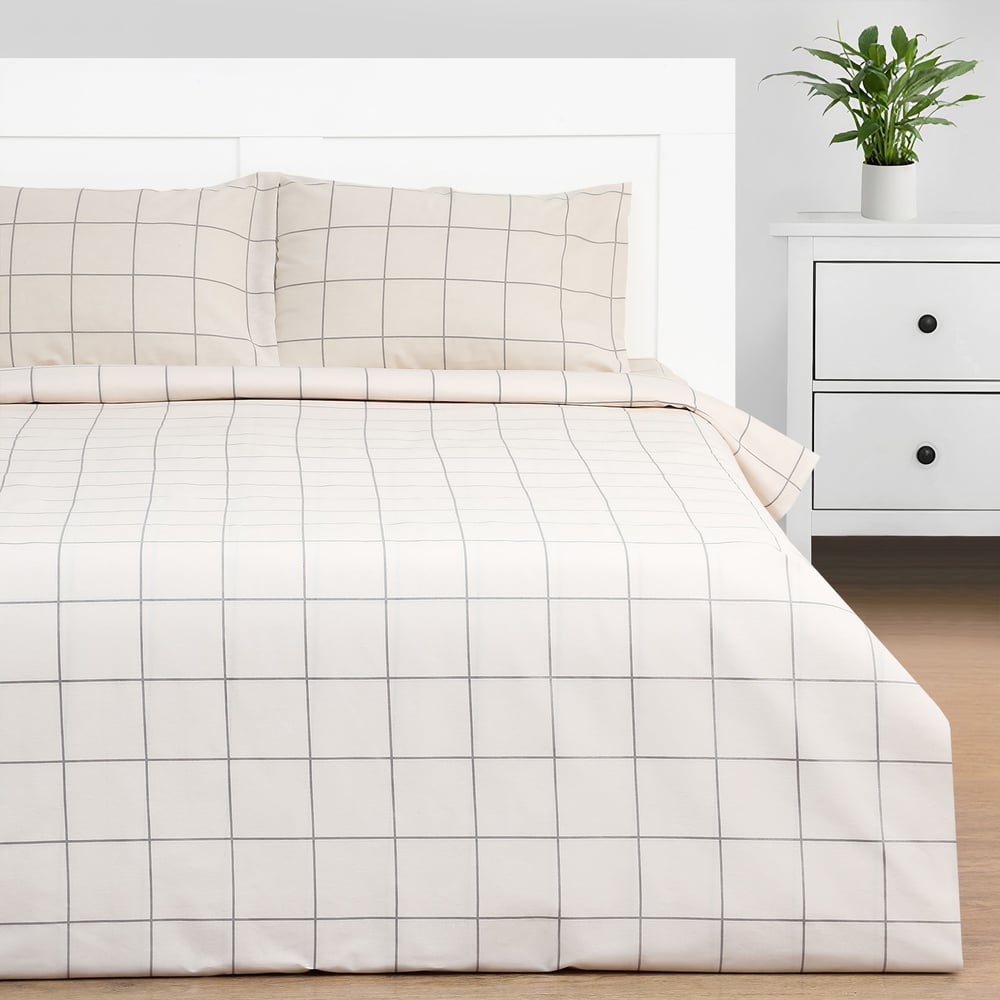 Изображение товара Комплект постельного белья Этель Клетка 1.5 спальный бежевый из бязи