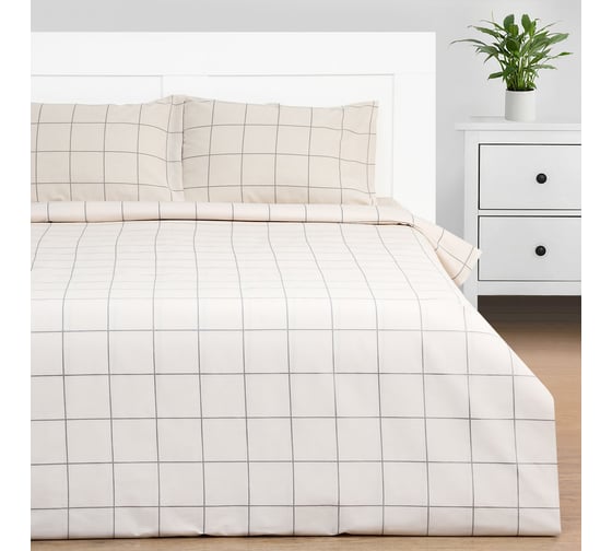 Изображение товара Комплект постельного белья Этель Клетка 1.5 спальное, бежевый, 143х215, 150х214, 50х70 см-2 шт., бязь, 125 г/м2 9355724