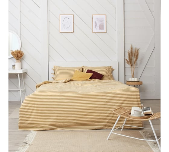 Изображение товара Комплект постельного белья Этель Полоса 1.5 спальное, 143х215, 140х200х25, 50х70 см-2 шт., бежевый, 100% хлопок, бязь, 136 г/м2 5515488