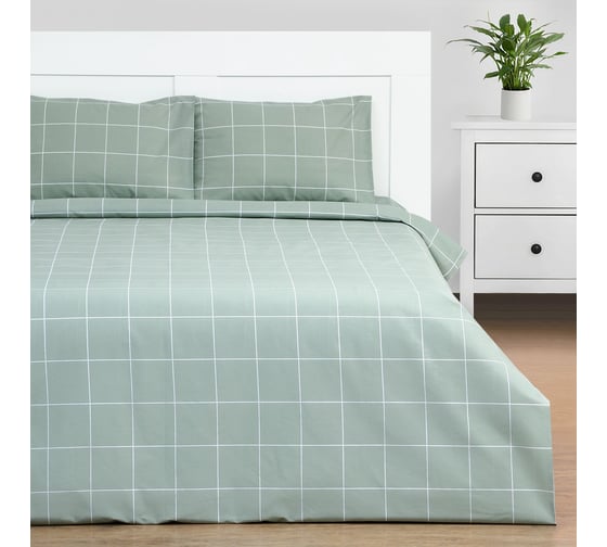 Изображение товара Комплект постельного белья Этель Клетка 1.5 спальное, оливковый, 143х215, 150х214, 50х70 см-2 шт., бязь, 125г/м2 9355732