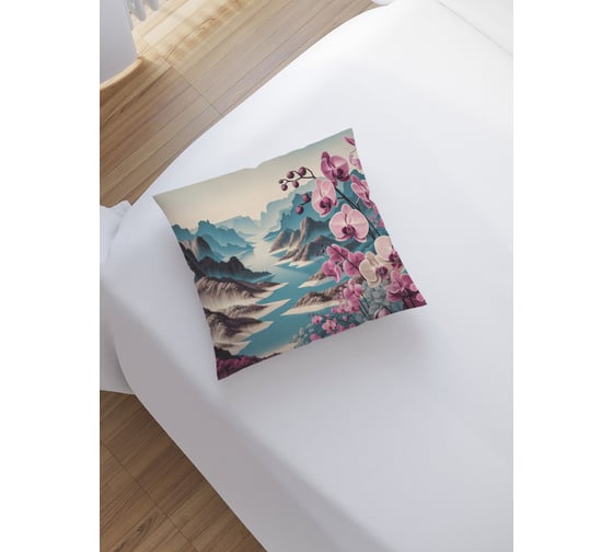 Изображение товара Наволочка декоративная JoyArty на молнии, чехол на подушку Орхидеи и горы 45x45 см sl_sd1066