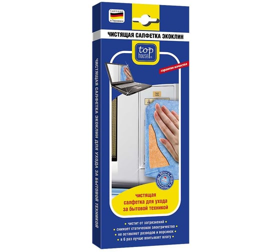 Изображение товара Чистящая салфетка TOP HOUSE Экоклин для ухода за бытовой техникой, 31x33см., 320 гр/ м2 699869