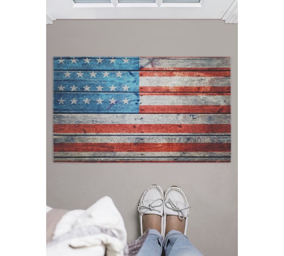 Изображение товара Коврик придверный в прихожую JOYARTY с принтом "Флаг США на деревяной стене", 45х75 см door_10169