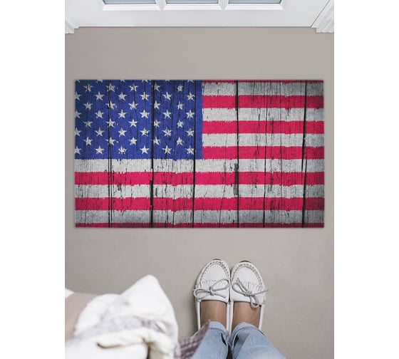 Изображение товара Коврик придверный в прихожую JOYARTY с принтом "Флаг США на старых досках", 45х75 см door_10164