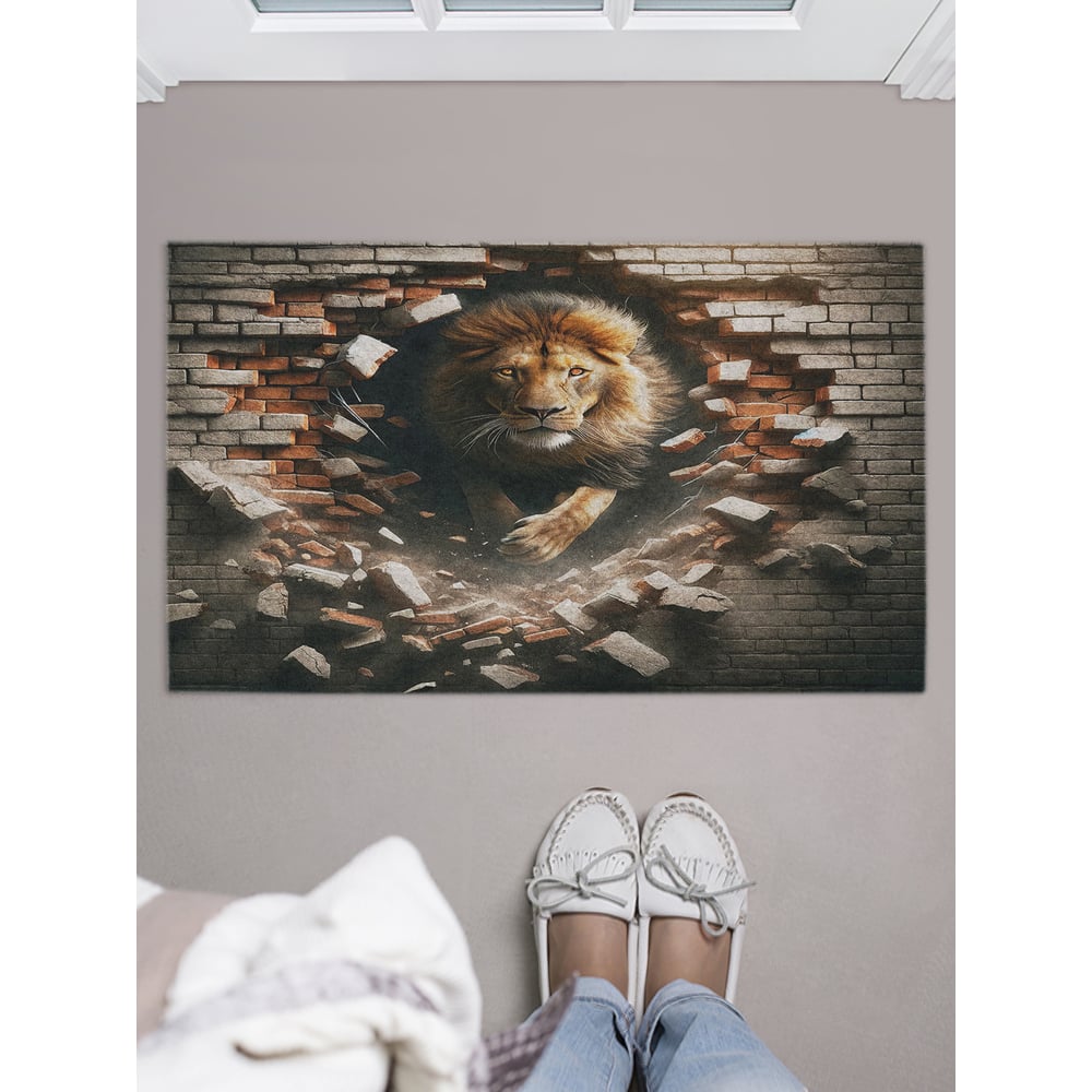 Изображение товара Коврик придверный в прихожую JOYARTY Мощь льва 45x75 см влаговпитывающий