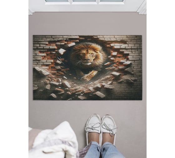 Изображение товара Коврик придверный в прихожую JOYARTY с принтом "Мощь льва", 45х75 см door_430022