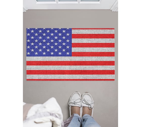Изображение товара Коврик придверный в прихожую JOYARTY с принтом "Вышитый американский флаг", 45х75 см door_10162