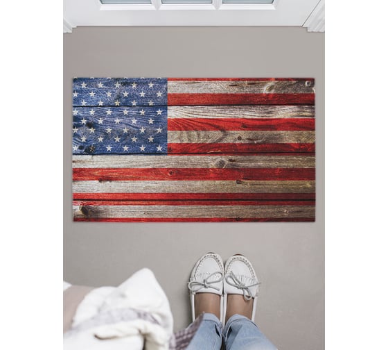 Изображение товара Коврик придверный в прихожую JOYARTY с принтом "Флаг США на заборе", 45х75 см door_10173