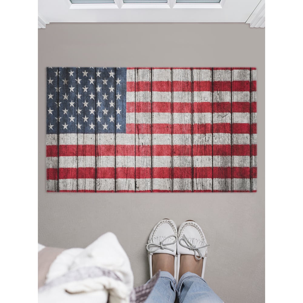 Изображение товара Коврик придверный в прихожую JOYARTY 45x75 см с принтом Флаг США на рейках