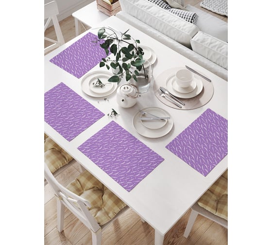 Изображение товара Салфетки на стол для сервировки JOYARTY прямоугольные, плейсмат "Ветки лаванды", 32x46 см, в комплекте 4 шт. np_74006