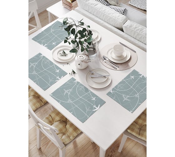 Изображение товара Салфетки на стол для сервировки JOYARTY прямоугольные, плейсмат "Путь самолетов", 32x46 см, в комплекте 4 шт. np_98276