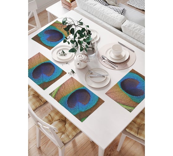 Изображение товара Салфетки на стол для сервировки JOYARTY прямоугольные, плейсмат "Узор на перьях", 32x46 см, в комплекте 4 шт. np_9036