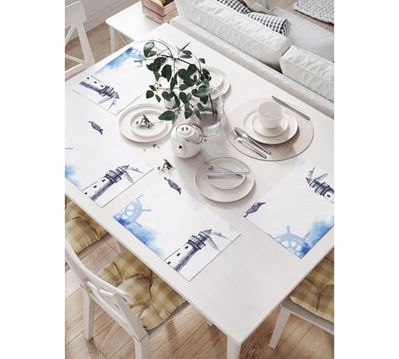 Изображение товара Салфетки на стол для сервировки JOYARTY прямоугольные, плейсмат "Чайка у маяка", 32x46 см, в комплекте 4 шт. np_19656
