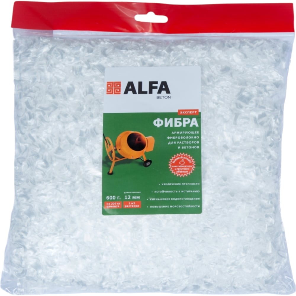 Изображение товара Полипропиленовая армирующая фибра AlfaBet 12 мм, 600 г 20264