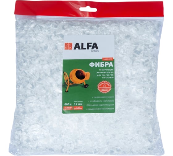 Изображение товара Полипропиленовая армирующая фибра AlfaBet 12 мм, 600 г 20264