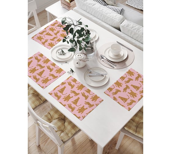Изображение товара Салфетки на стол для сервировки JOYARTY прямоугольные, плейсмат "Забавные леопарды", 32x46 см, в комплекте 4 шт. np_385251