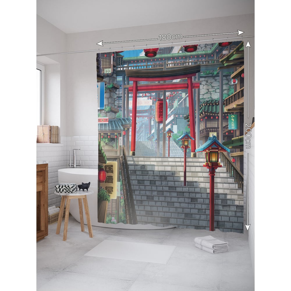 Изображение товара Штора занавеска для ванной тканевая JOYARTY японский город 180x200 см