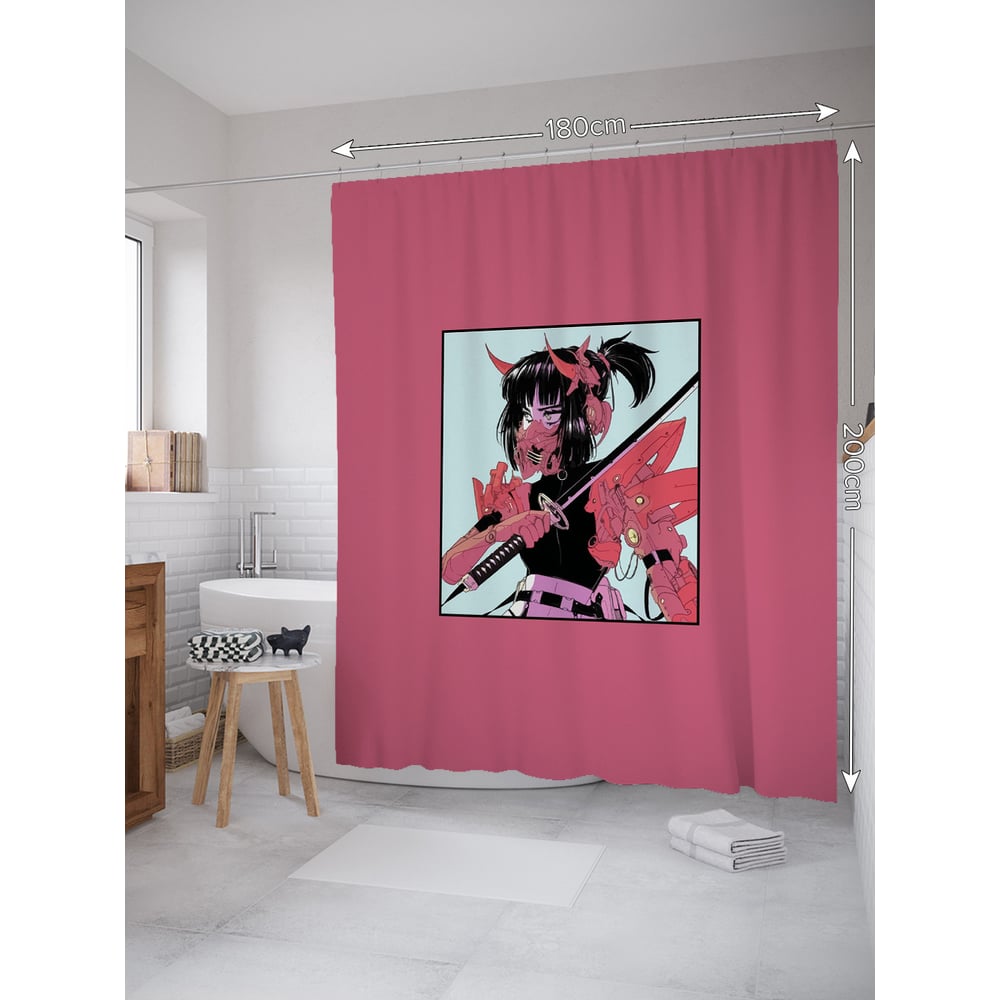 Изображение товара Штора занавеска для ванной JOYARTY Девушка самурай 180x200 см